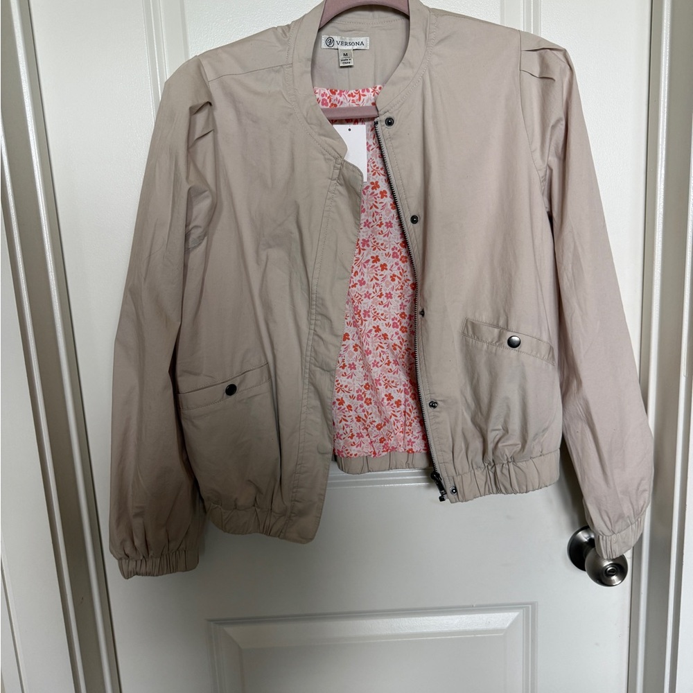 Versona Tan Bomber Jacket with Floral Lining